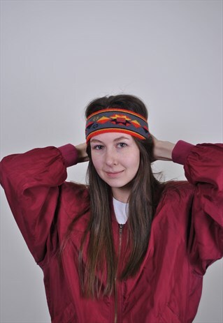 80S SKI HEADBAND, MULTICOLOR ABSTRACT SKI BAND, WINTER HAT