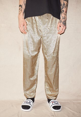 90S GUCCIGANG HYPE GOLDEN STRIPED HIP HOP UNISEX TROUSERS