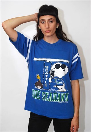 SNOOPY SEAHAWKS T-SHIRT (M) VINTAGE 80S SEATTLE WASHINGTON