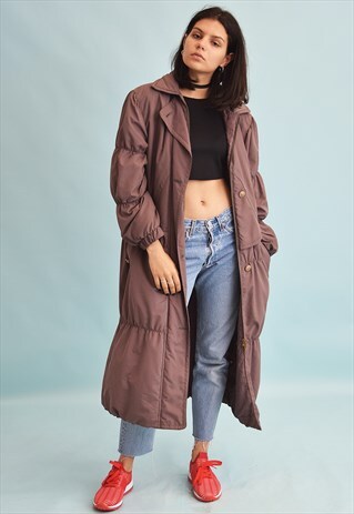 80'S RETRO ATHLEISURE PUFFER PADDED LONG PARKA COAT