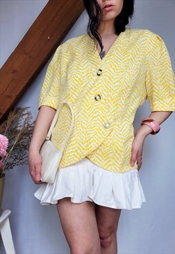 Vintage 90s yellow abstract print blazer blouse top