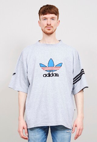 OVERSIZED VINTAGE 90'S ADIDAS LOGO GREY T-SHIRT