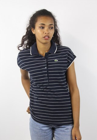 VINTAGE LACOSTE STRIPED NAVY POLO SHIRT
