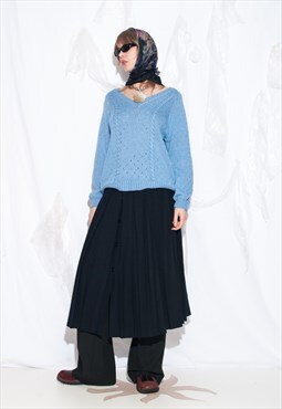 Vintage 70s Cable Knit Jumper in Blue