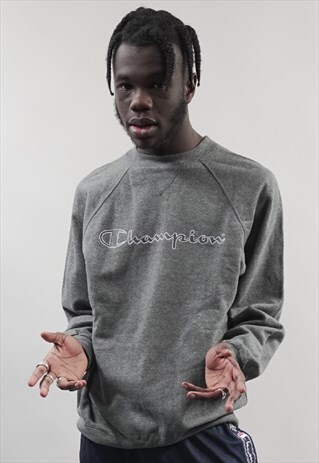 VINTAGE 90'S CHAMPION PRINT LOGO GREY SWEATSHIRT