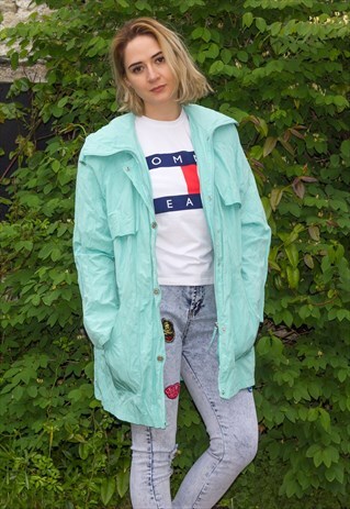 VINTAGE 90'S AQUA PARKA SHELL FESTIVAL JACKET