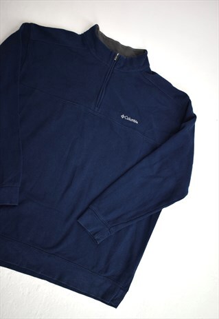 VINTAGE 90S COLUMBIA NAVY 3/4 ZIP MOCK NECK SWEATSHIRT