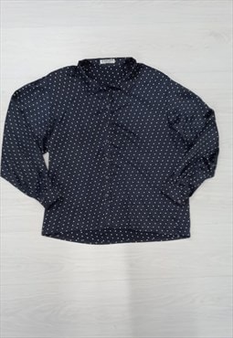 80s Vintage Jaeger Polka Dot Shirt Navy