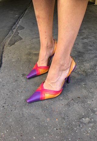 VINTAGE 90' AMAZING COOL COLORFULL REAL LETHER HIGH HEELS