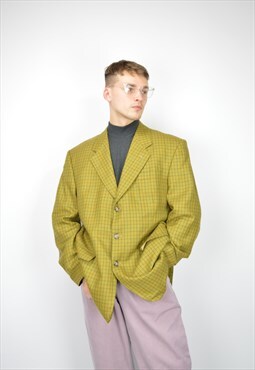 Vintage yellow checkered classic 80's suit wool blazer