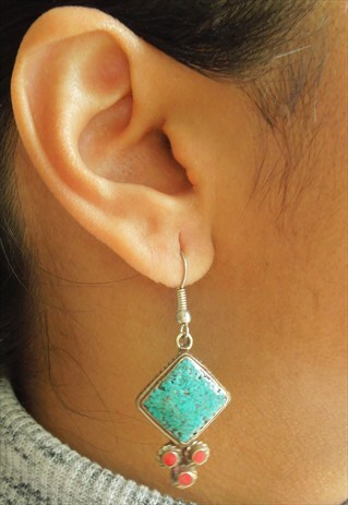 ANTIQUE LOOK TURQUOISE EVENING EARRINGS