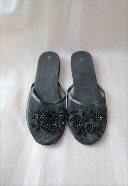 vintage y2k black chinese pearls beads slippers 