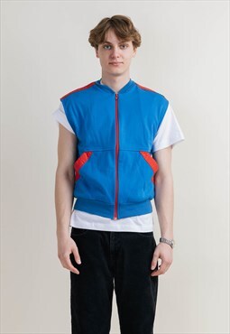Vintage 80s Boxy Fit Zip Through Sport Vest in Blue XS