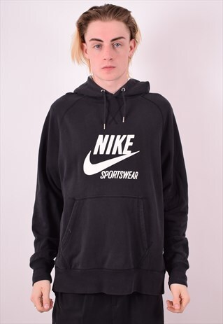 NIKE MENS VINTAGE HOODIE JUMPER LARGE BLACK 90S