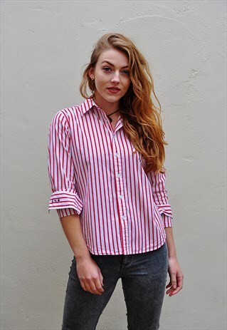 VINTAGE RALPH LAUREN RED & WHITE STRIPED SHIRT