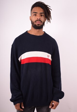 CHAPS MENS VINTAGE JUMPER SWEATER XL NAVY BLUE 90S