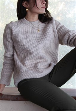 Beige organic cotton/organic wool ribbed chunky knit sweater