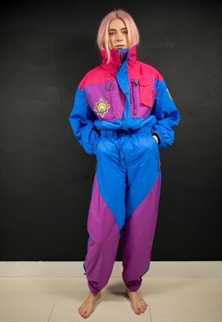 BLUE AND PURPLE SKI SUIT