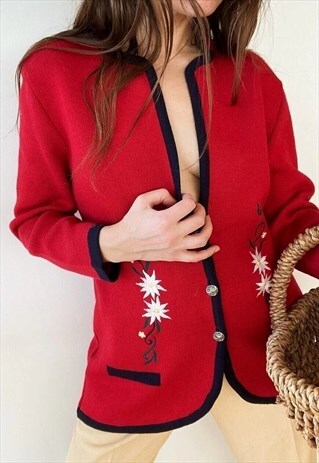 Vintage 80s Austrian style Milkmaid Folk knit cardigan