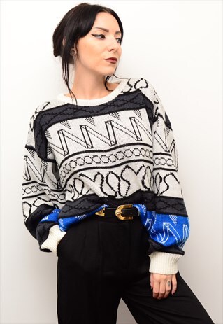VINTAGE 90'S RETRO ABSTRACT BOLD PATTERNED OVERSIZED JUMPER