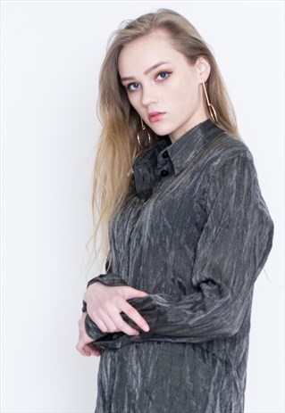 VINTAGE GREY STRIPED LONG SLEEVE RETRO SHIRT