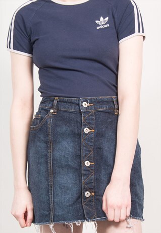 VINTAGE DENIM FRAYED HEM SKIRT