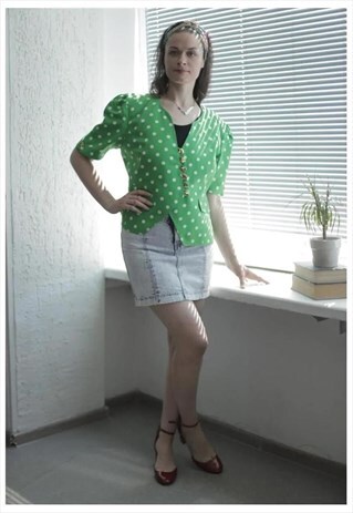 VINTAGE 70'S GREEN SHORT SLEEVE POLKA DOT JACKET