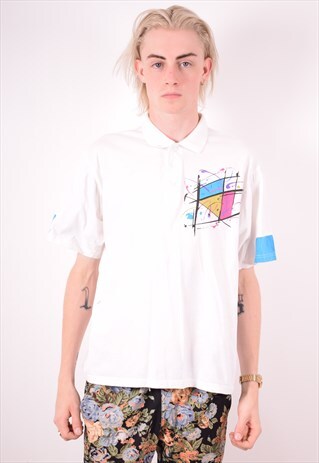 MENS VINTAGE POLO SHIRT LARGE WHITE 90S