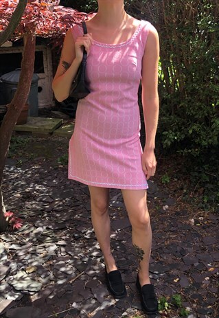 90S BABY PINK JACQUARD MINI DRESS