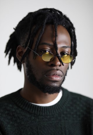 YELLOW SUMMER OG ROUND 90S Y2K SLIM SUNGLASSES SHADES