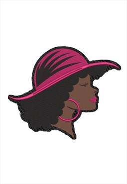 Embroidered Beautiful Black Woman with Hat iron on patch