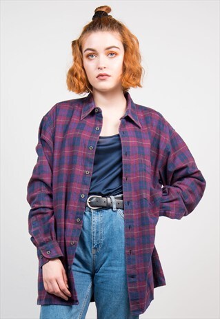VINTAGE 90'S MAROON CHECK FLANNEL SHIRT