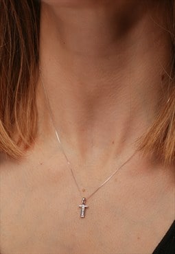Solid White Gold Diamond "T" Initial Pendant Necklace