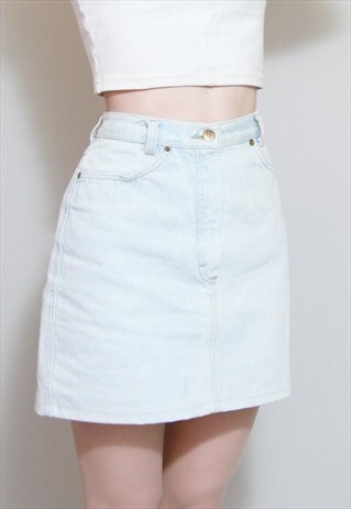 VINTAGE 1990'S WRANGLER LIGHT WASH DENIM MINI SKIRT