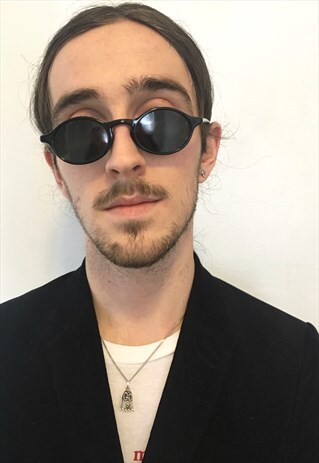 VINTAGE BLACK COOL OVAL ROUND 90S SUNGLASSES