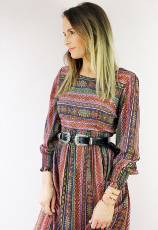 VINTAGE 80'S PAISLEY PRINT A LINE MAXI DRESS