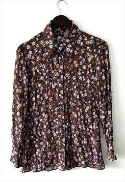 70s Brown Floral Shirt / Blouse 