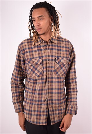 MENS VINTAGE SHIRT LARGE BROWN CHECK 90S