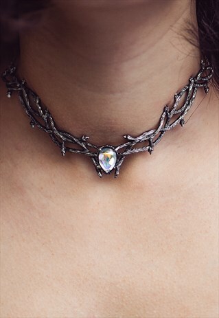 SKADI GODDESS OF WINTER THORN CHOKER MYSTIC OPAL