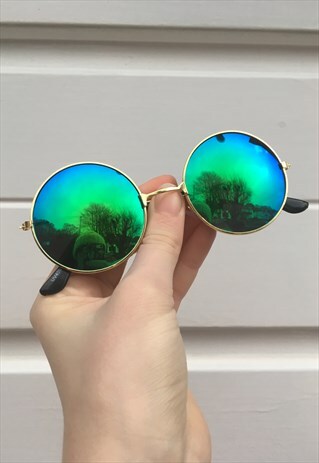 UNISEX 80S STYLE CIRCLE HOLOGRAPHIC REFLECTIVE SUNGLASSES