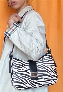 Vintage Y2K Zebra Print Saddle Bag Ladies Festival Bag