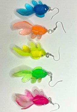 handmade funky unisex jelly goldfish weird festival earring