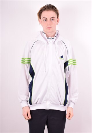 ADIDAS MENS VINTAGE HOODIE JACKET LARGE WHITE 90S