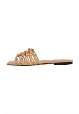 Onlymaker Flats Square Toe Woven Strap Sandals