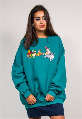 90'S VINTAGE TURQUOISE WINNIE THE POOH OVERSIZE SWEATER