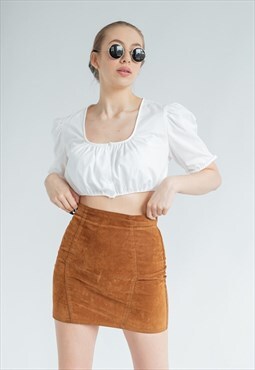 Vintage Short Sleeve Cotton Milkmaid Crop Top in White M