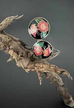 70's Vintage Black Pink Enamel Butterfly Clip On Earrings