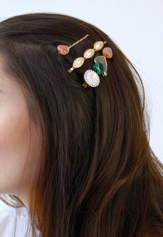 GOLD PEARL HEART HAIR CLIP PIN