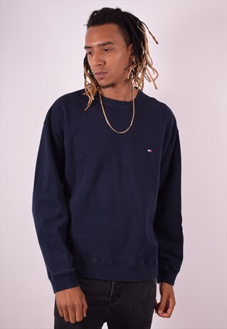 TOMMY HILFIGER MENS VINTAGE SWEATSHIRT JUMPER XL NAVY 90S