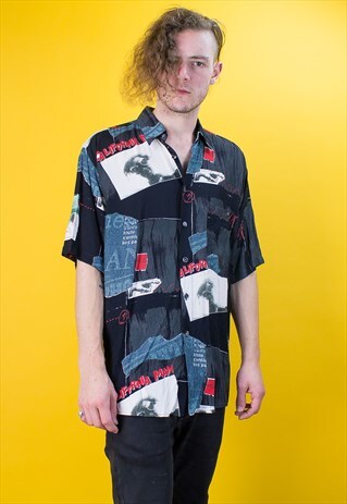 VINTAGE CALIFORNIA MAN CRAZY PATTERN SHIRT IN BLACK